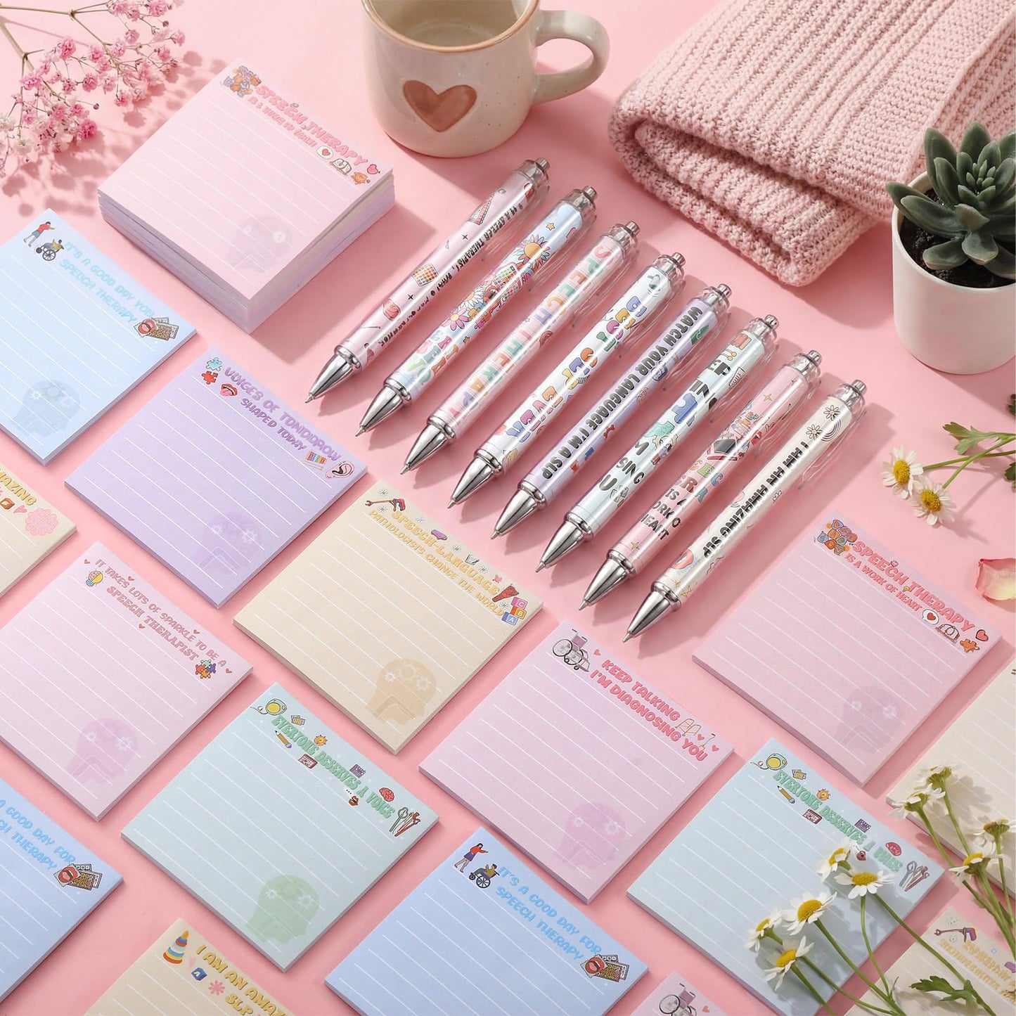 24 Sets Speech Language Pathologist Gifts Include Slp Appreciation Week Ballpoint Pens and Sticky Notes Speech Therapist Appreciation Gifts for Coworkers Accessories Office School Supplies