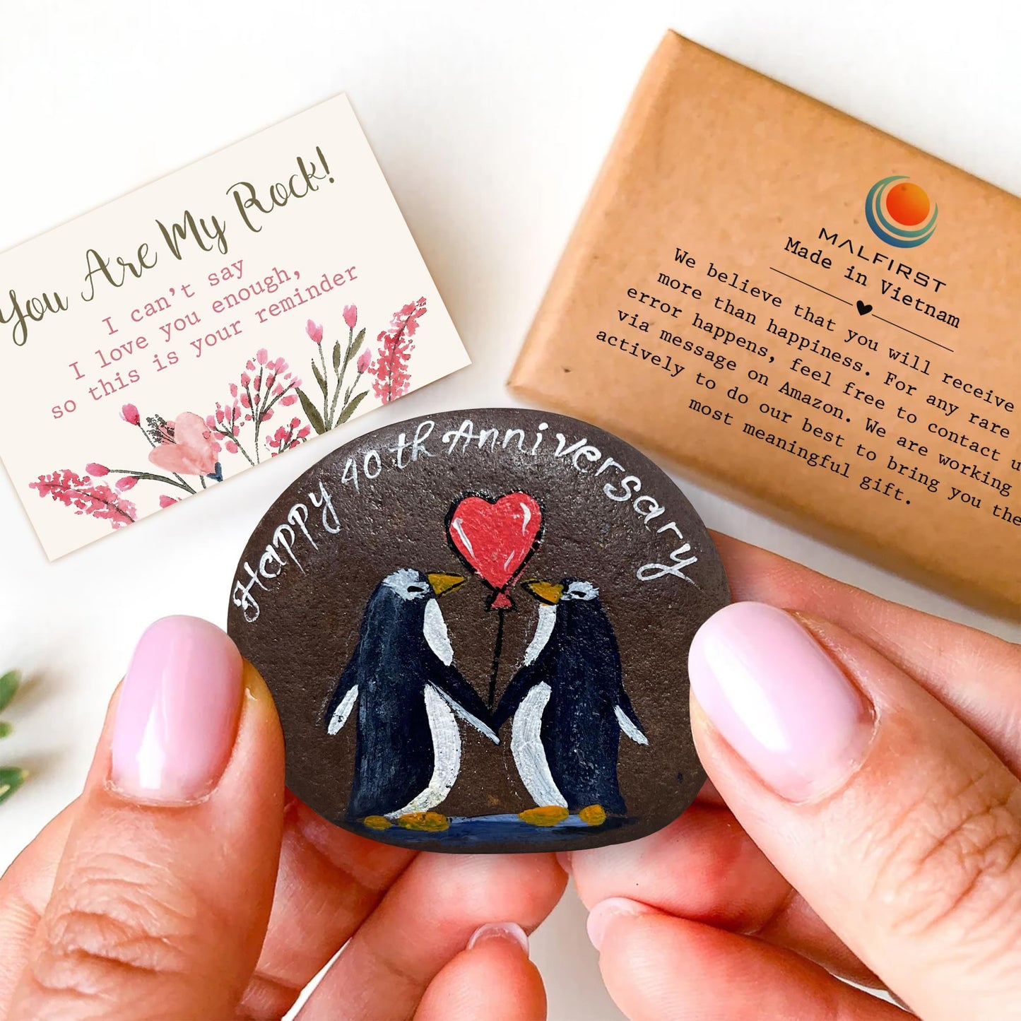 Ruby Couple Hand-Painted Pebble, Handmade 40th Anniversary Wedding Gifts for Parents Couple, Handcrafted 40th Anniversary Unique Gift Ideas - 40 Years of Marriage Decoration, Keepsake