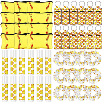 48 Pcs Softball Team Gifts Include 12 Makeup Bags, 12 Hair Scrunchies, 12 Lip Balms, 12 Lip Balm Holders for Softball Players, Girl Sports Team Accessories