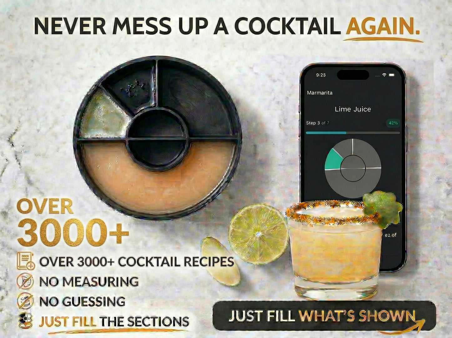Cocktail Maker – Make 3000+ Cocktails with The App-Guided Drink Mixer – Easy Cocktail Measuring System – Unique Bartender Gift