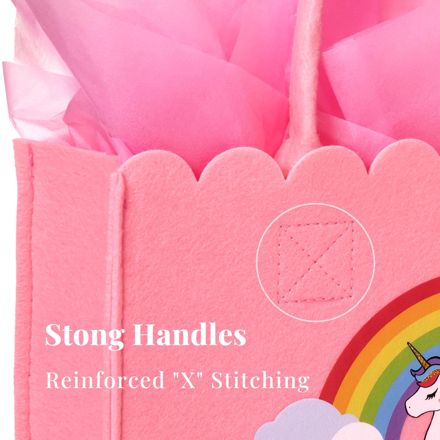 Crisky Felt Unicorn Gift Bag for Girls, Reusable Unicorn Birthday Gift Bags for Girls with Birthday Card, Pink Tote Bag for 4th 5th 6th 7th 8th 9th 10th Bday Party Decorations Gifts Ideas
