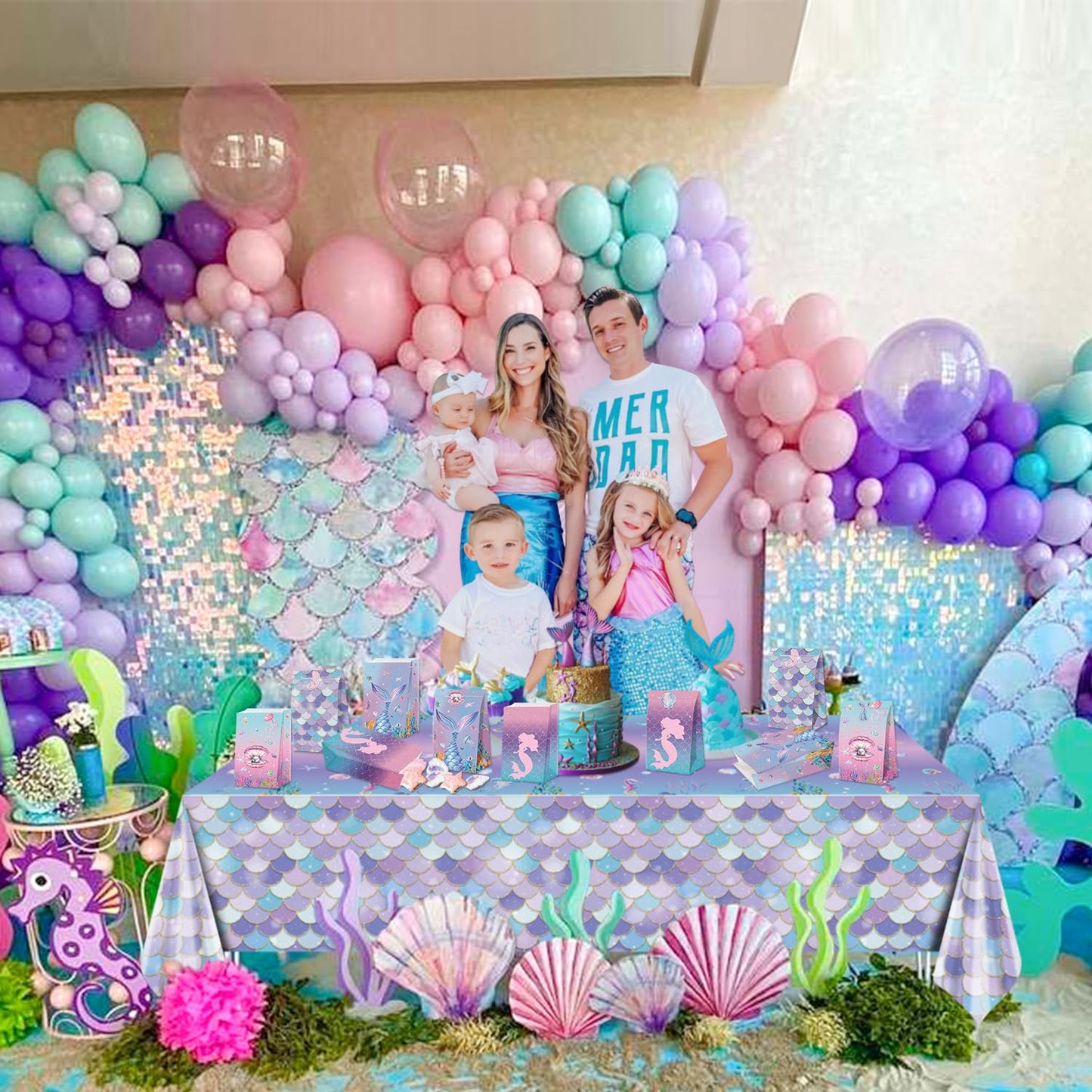 XJLANTTE 20 Pcs Mermaid Goodie Bags - Mermaid Party Favor Bags with Tail Stickers, Under The Sea Paper Gift Bags, Scale Party Bags for Kids Girls Under The Sea Themed Little Mermaid Party Decorations