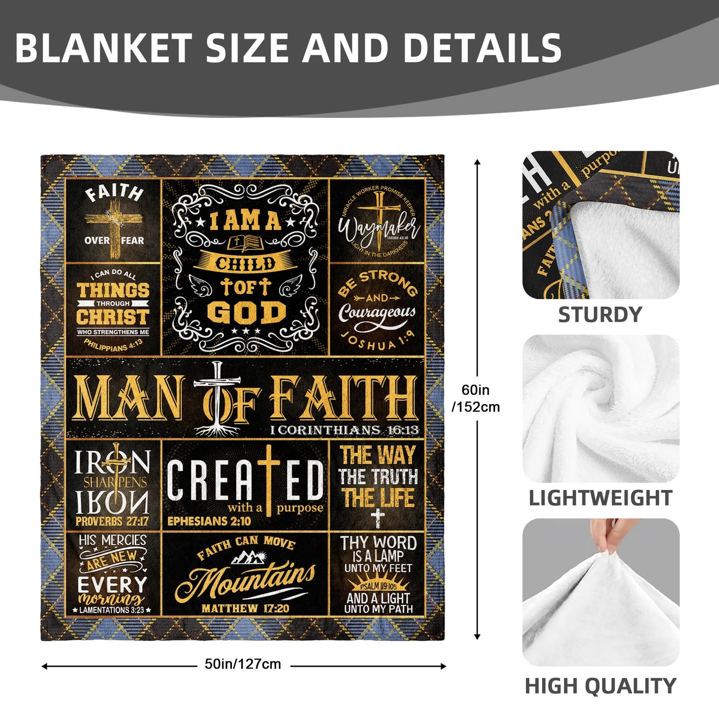 Fathers Day Christian Gifts for Men Blanket 60"x50", Religious Inspirational Spiritual Gifts for Men, Gift's for Christian Man, Pastor/Faith Based/Catholic/Bible Verse/Baptism Gift for Boys