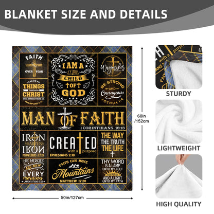 Fathers Day Christian Gifts for Men Blanket 60"x50", Religious Inspirational Spiritual Gifts for Men, Gift's for Christian Man, Pastor/Faith Based/Catholic/Bible Verse/Baptism Gift for Boys