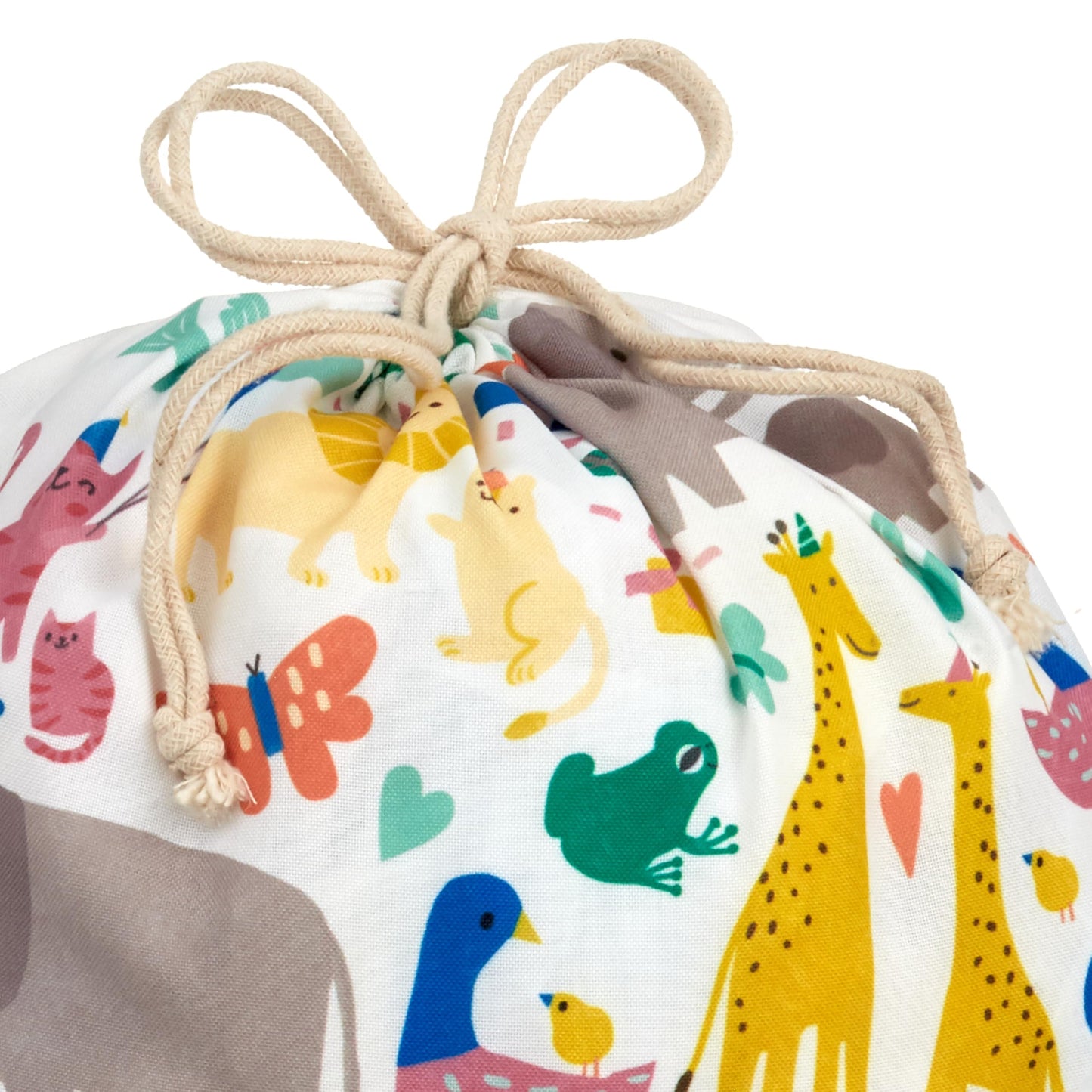 Hallmark 19" Large Canvas Drawstring Bag (Zoo Animals) Reusable Gift Bag for Baby Showers, Gender Reveal Parties, Kids Birthdays