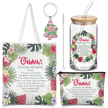 Chuangdi 4 Pcs Hawaiian Gifts for Women Hawaii Souvenirs Canvas Bag Cosmetic Bag 16 oz Tumbler and Keychain Summer Gifts for Friend Lover Sister Traveler