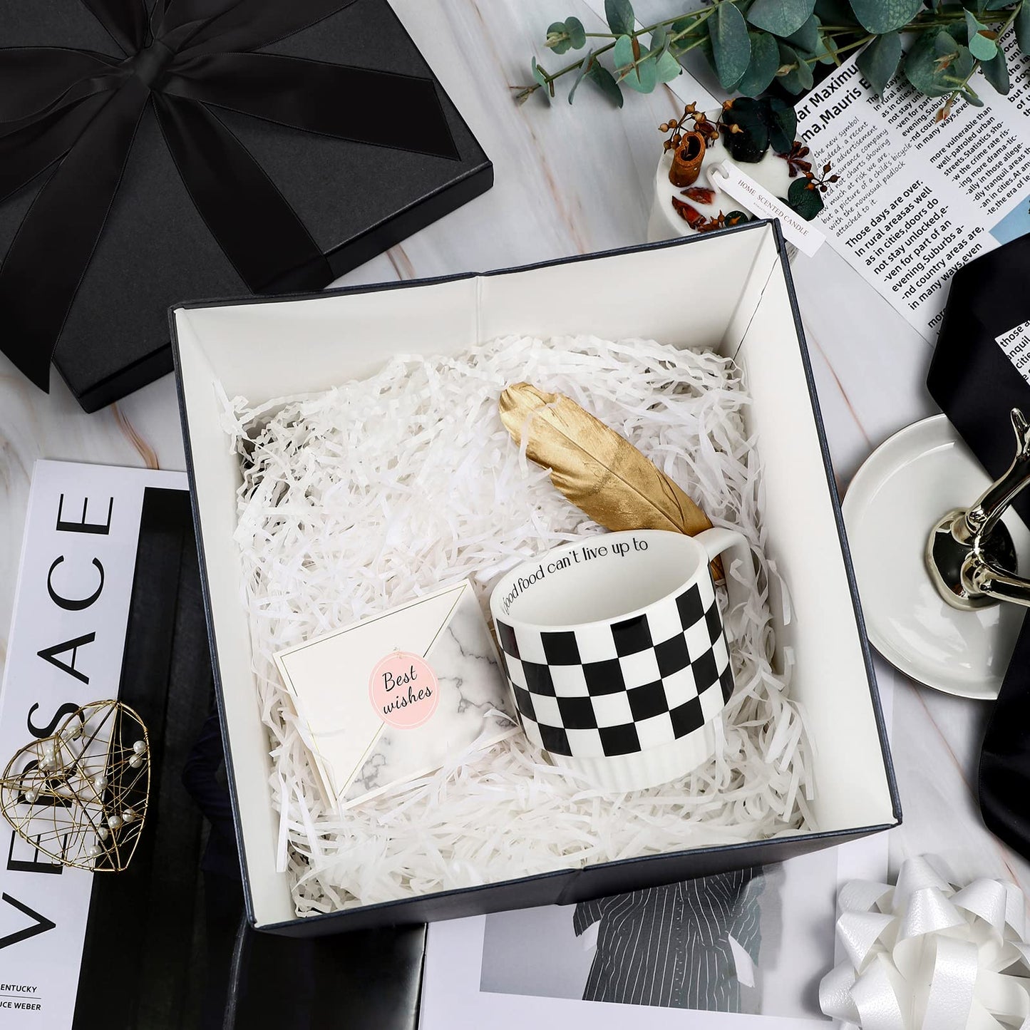 RUSPEPA Black Medium Gift Box with Lids, Ribbon and Tissue Paper, Collapsible Gift Box Perfect for Birthday, Graduation, Father's Day, Wedding and Groomsmen Gifts, 10x10x10 Inches, 1 Pcs
