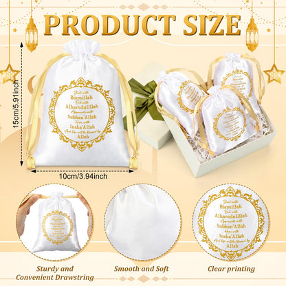 SATINIOR 36 Pcs Eid Ramadan Mubarak Satin Gift Bags 5 x 7 Inch Drawstring Eid Party Favor Silk Bags Mubarak Jewelry Pouch for Islamic Ramadan Gift Supplies Candy Bag Muslim Party Decoration