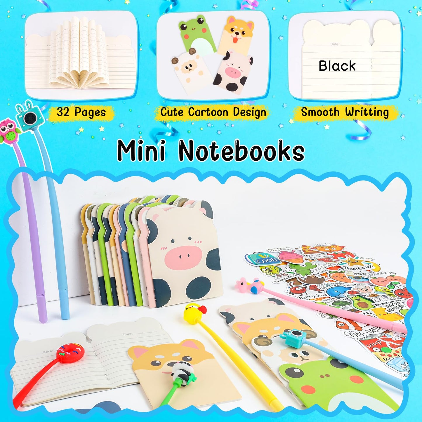 Mepmela Return Gifts for Birthday Party, 12 Pack Birthday Goodie Bags with Cups Notebooks Fun Pens Stickers for Classroom Gifts Class Rewards Prizes