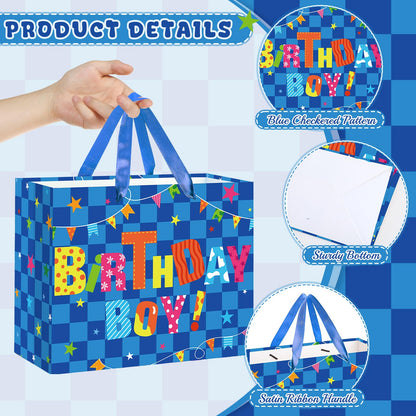 Innovoscape Blue Birthday Gift Bag for Boys Birthday Favor Bag with Tissue Paper and Card Colorful Happy Birthday Bag for Kids Boys Birthday Party Baby Shower