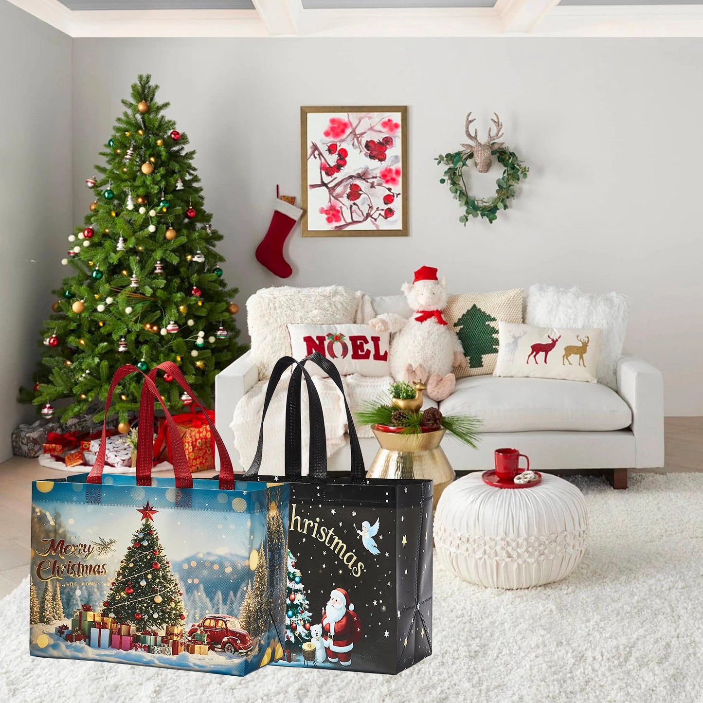 sishunhang 8PCS Christmas Gift Bags, Large Non-Woven Tote Bags with Handle For Christmas Event Party Wrapping Shopping, Xmas Party Supplies 12.8"*6.7"*9.8"