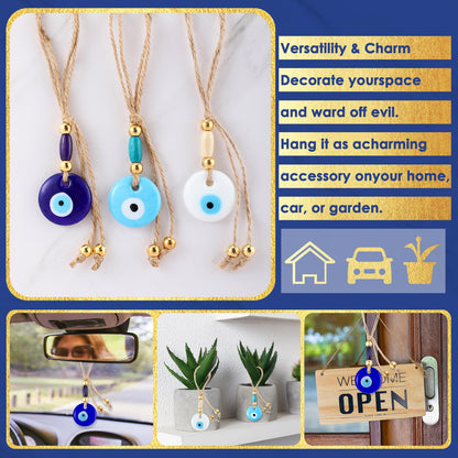 Skylety 12 Set Evil Eye Charm Keychain Greece Glass Car Hanging Evil Eye Pendant Luck Turkish Amulet Gifts for Wedding(Classic Color)