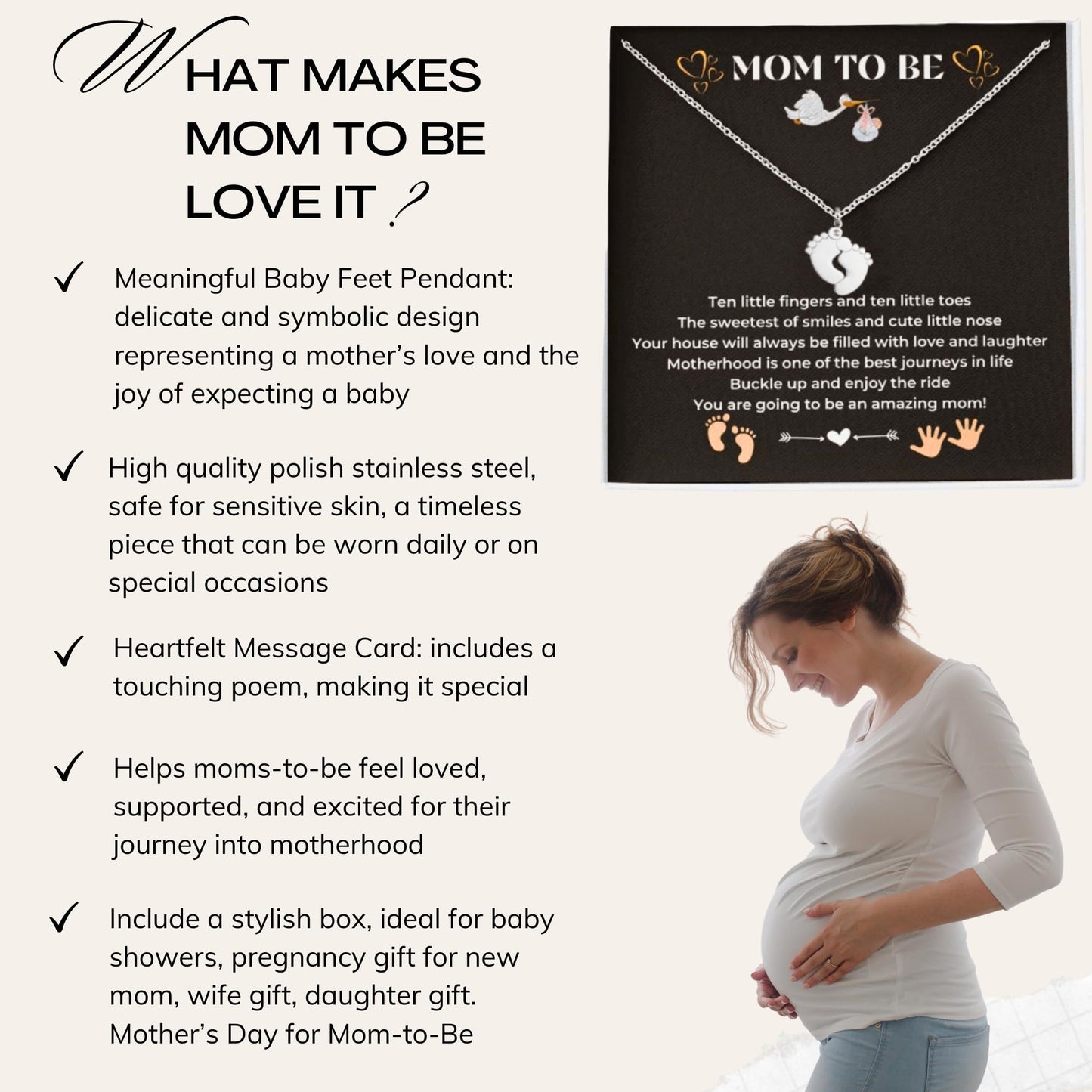 LOTUS-A Mom To Be Gift - Baby Feet Pendant Necklace with a Message Card Pregnancy Present for First Time Moms Expecting Women Pregnant Wife Sister Daughter Mother's Day Christmas Birthday