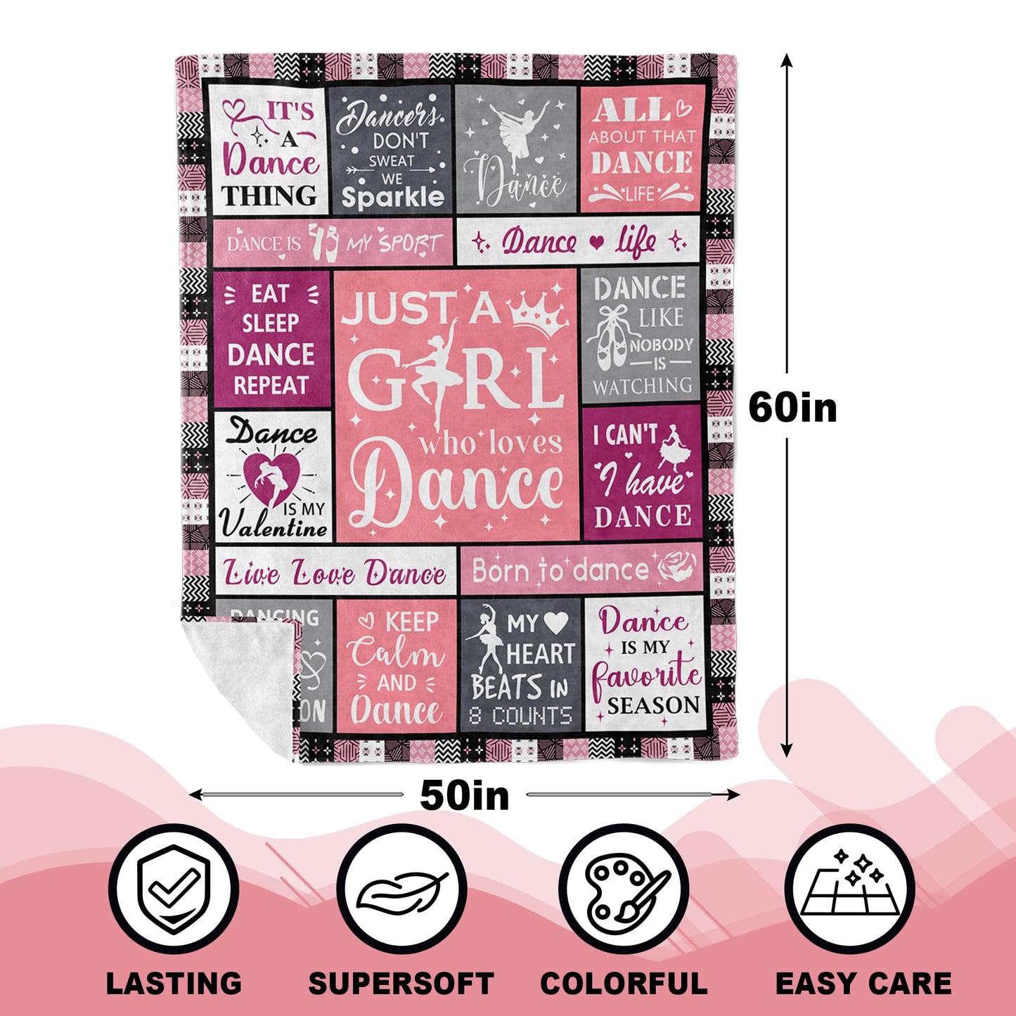 Dance Recital Gifts for Girls Blanket 60"x50", Dancer Gifts, Gifts for Dancers, Ballet Gifts for Girls 8-12, Dancing Stuff/Accessories, Dance Competition Must Haves Soft Warm Throw