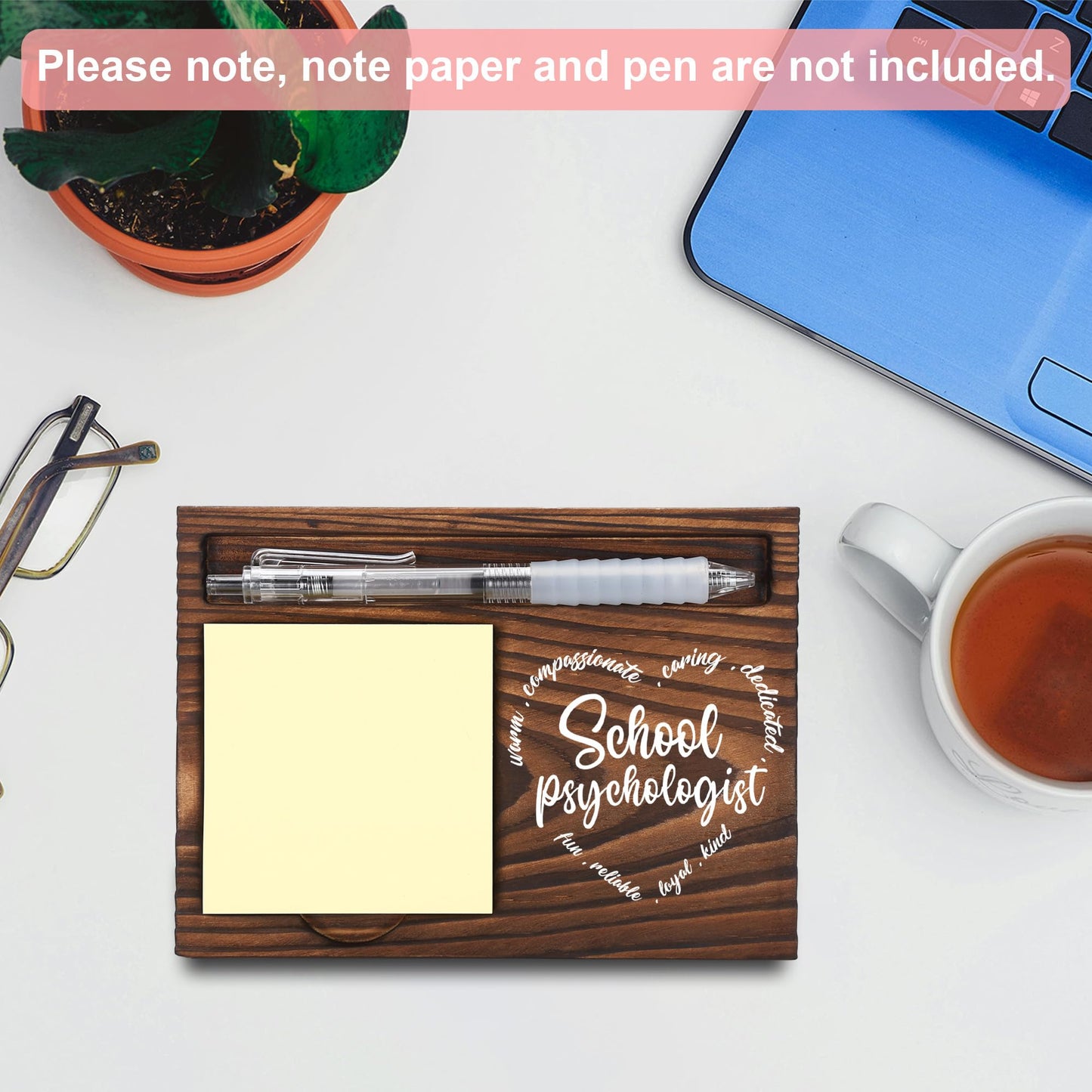 School Psychologist Gifts, School Psychologist Appreciation Gifts, Thank You Gifts, Sticky Note Holder, Post-it Note Dispenser for Desk, Wooden Post-it Note & Pen Holder 6.5" x 4.7" - FTA109
