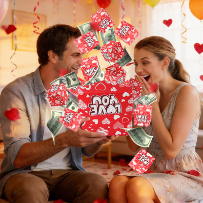 NefosLeuki Surprise Gift Box Explosion for Money,Valentines Pop-Up Explosion Gifts Box,Folding Bounce Box for Valentine's Day,Birthday,Anniversary(Red-20 Bounces)