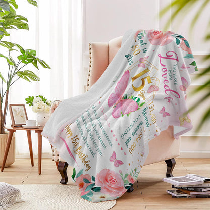 Birthday Gifts for 15 Year Old Girl Throw Blanket 60"x50", Quinceanera Gifts for Girl, 15th Birthday Gift Ideas for Teen Girls,15th Birthday Gifts, Quinceanera, Sweet 15