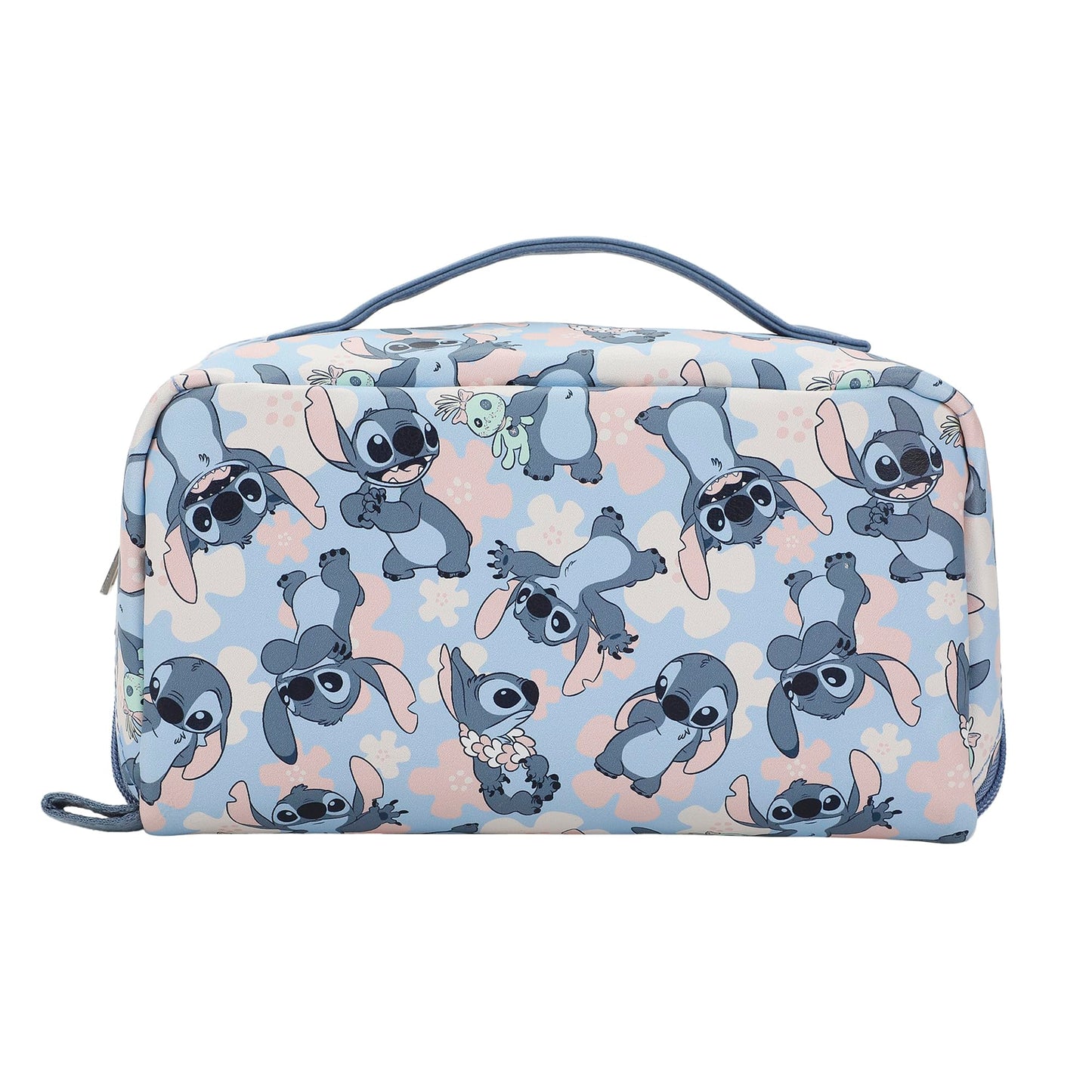 Bioworld Disney Stitch Poses All-Over Print 9" Blue Cosmetic Bag