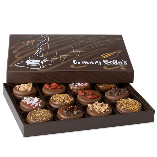 Granny Bellas Mothers Day 12 Chocolate Covered Cookies, Gift Basket for Him, Her Gourmet Candy Spring Baskets Treats Gifts Box for Food Delivery for Mother, Mom, Wife, Grandmother, Grandma, Daughter, Sister