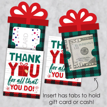 Big Dot of Happiness Holiday Thank You - Christmas Appreciation Money and Gift Card Sleeves - Nifty Gifty Card Holders - Set of 8