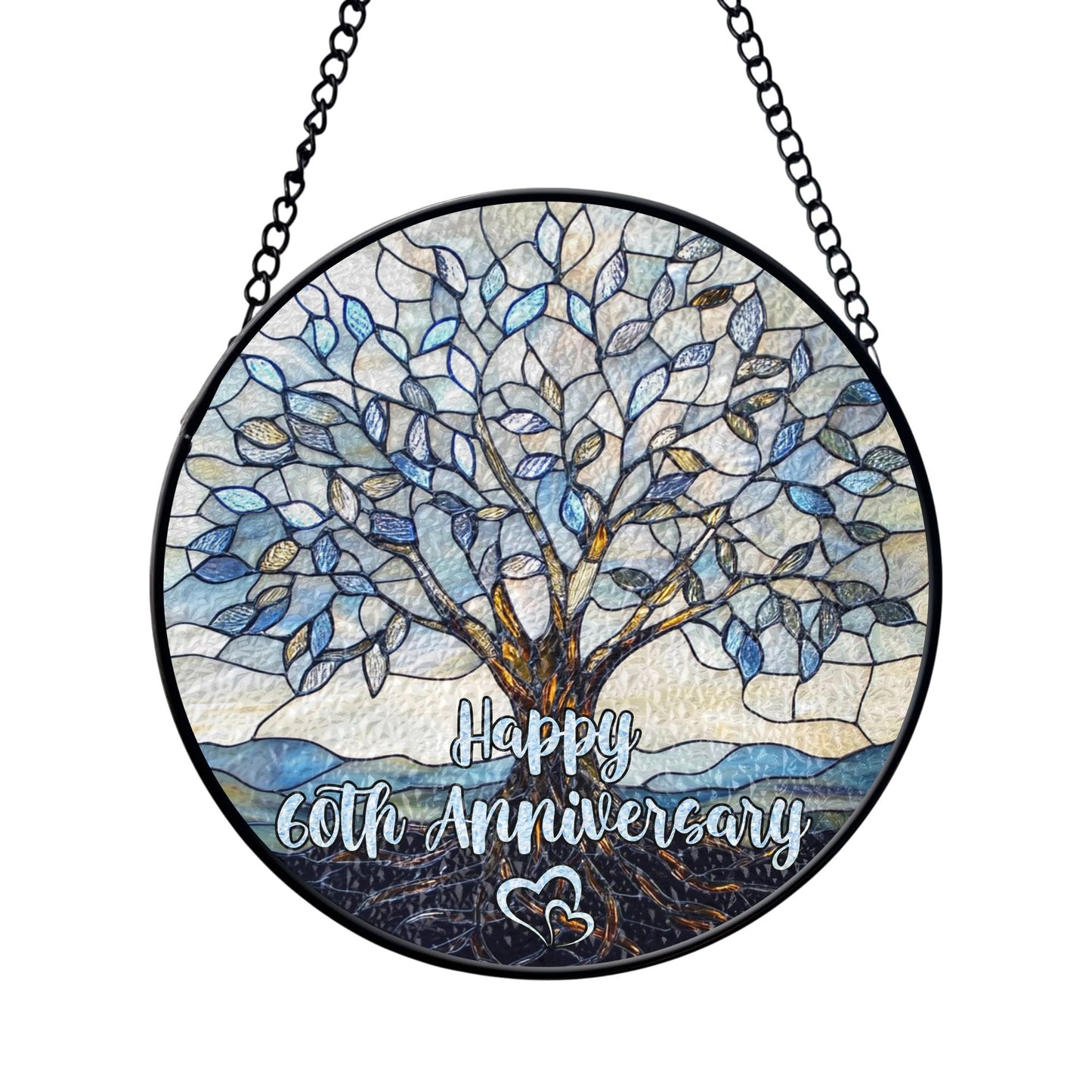 60th Wedding Anniversary Faux Stained Glass Suncatcher, 60 Years of Marriage Keepsake Ornament, Diamond Wedding