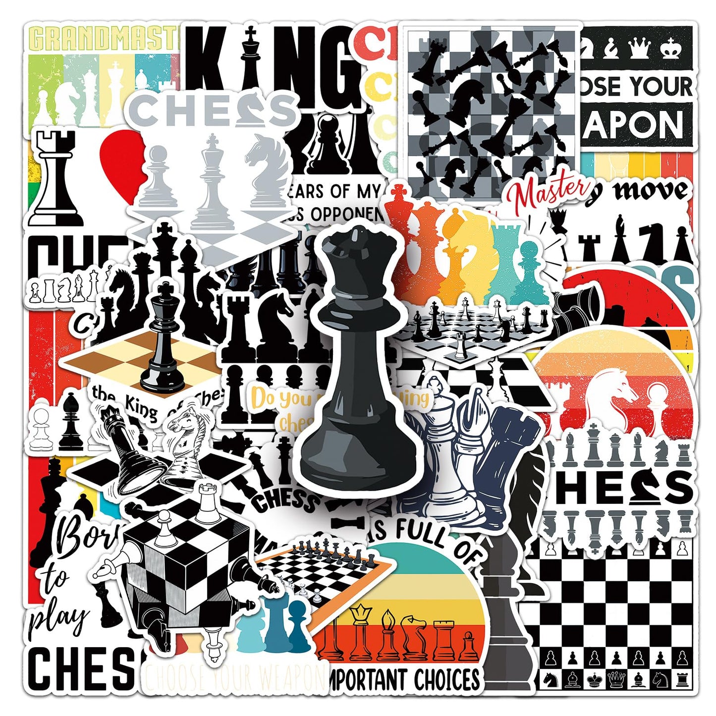 50 Pcs Unique Chess Stickers, 1.5-3 Inches Waterproof Vinyl Decals for Journals, Locker, Room Decor, Ideal for Chess Lovers Kids Adults