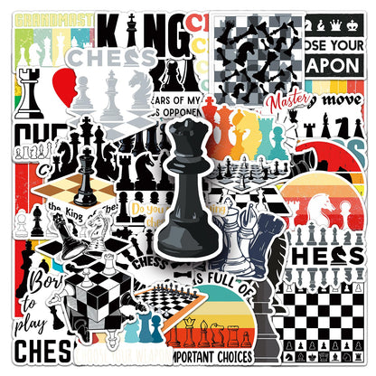 50 Pcs Unique Chess Stickers, 1.5-3 Inches Waterproof Vinyl Decals for Journals, Locker, Room Decor, Ideal for Chess Lovers Kids Adults