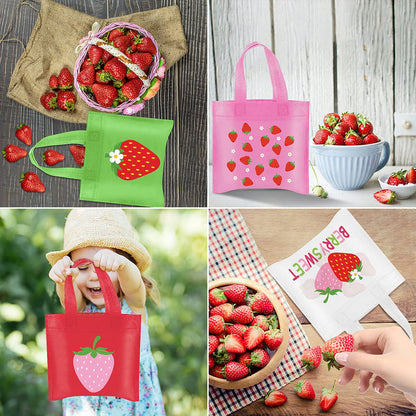 20Pcs Strawberry Party Favor Bags, Strawberry Party Decorations Strawberry Non-Woven Candy Goody Treat Bag for Strawberry Fruit Theme Baby Shower Sweet One Strawberry Birthday Wedding Snack Gifts Bags