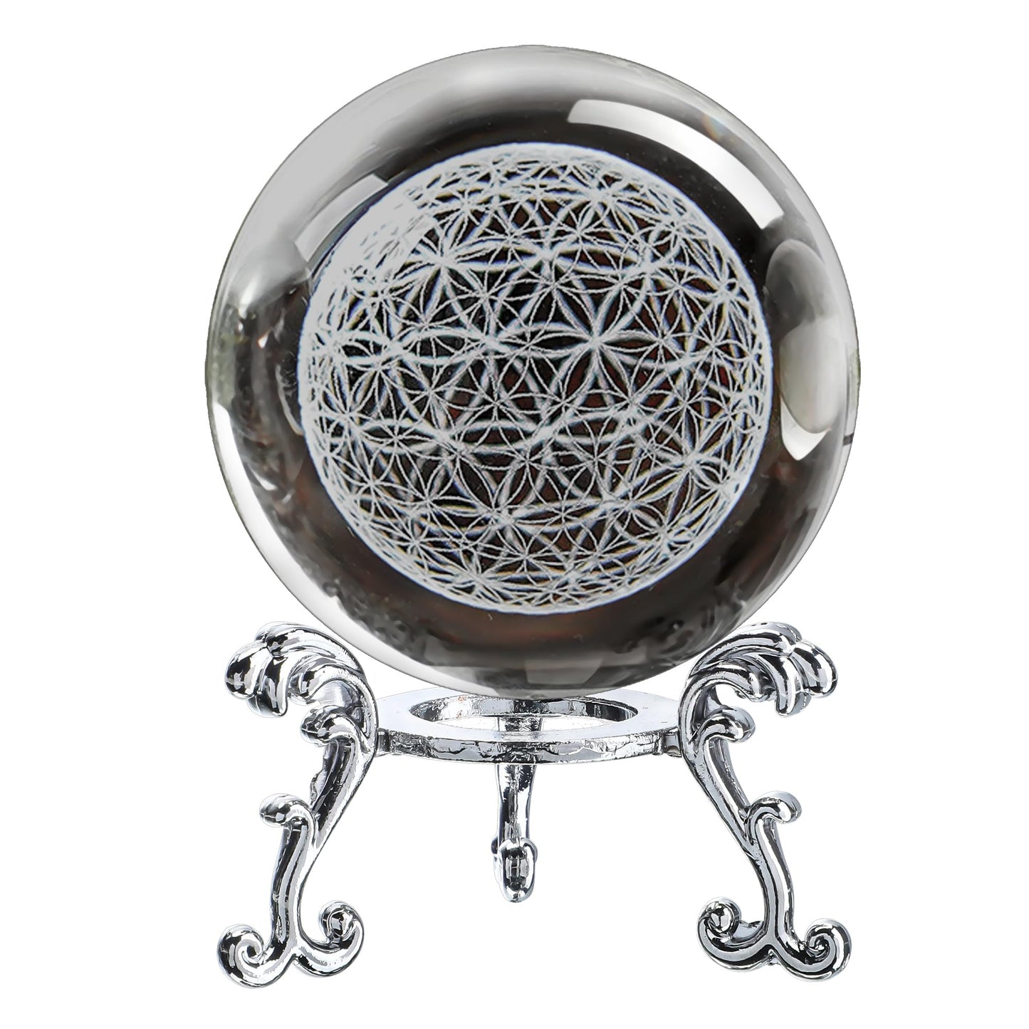 H&D HYALINE & DORA 3D Laser Engraved Flower of Life Crystal Ball Paperweight with Stand,Chakra Healing Grid Flower Globe for Spiritual Decor Gift