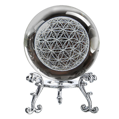H&D HYALINE & DORA 3D Laser Engraved Flower of Life Crystal Ball Paperweight with Stand,Chakra Healing Grid Flower Globe for Spiritual Decor Gift