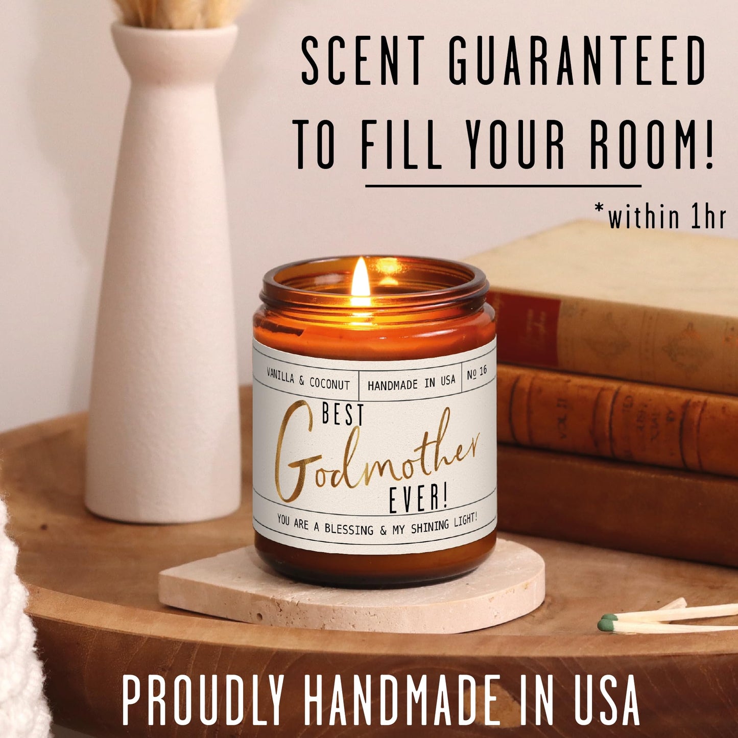 Godmother Gift - 'Best Godmother Ever!' Candle, w/Coconut & Vanilla - Godmother Gifts from Godchild I Godmother Proposal Gift I God Mother Gifts for Women I God Mom I 50Hr Burn, USA Made
