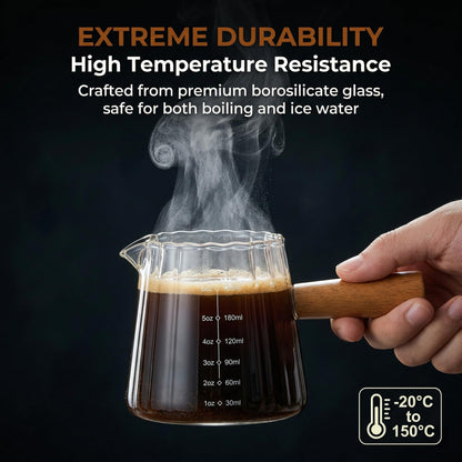 6 oz Espresso Cups With Wood Handle, Espresso Accessories, Ribbed Milk Frothing Pitcher, Glass Measuring Cup, Shot Glass with V-Shaped Mouth, Coffee Bar Epresso Shots Cup