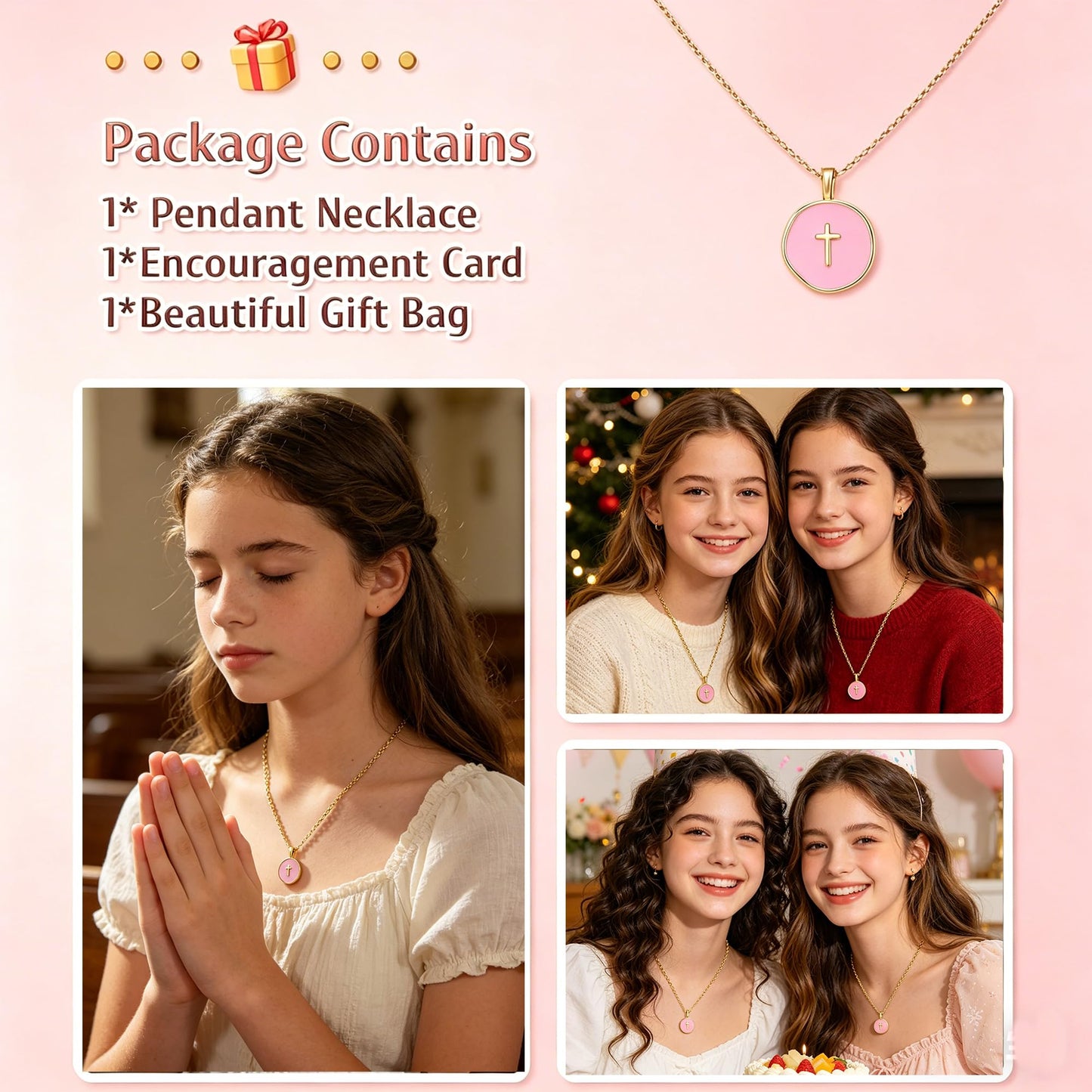 GINAZL Colorful Cross Necklace for Women Girls, Valentines Day | Birthday | First Communion | Christmas Gift | Easter Gifts