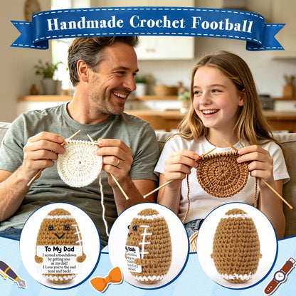 Funny Fathers Day Dad Gifts from Daughter Son Wife, Positive Handmade Crochet Father's Day Birthday Gift for Dad, Cute Small Gifts for Dads, I Love You Papa Gift Idea, Unique Football Doll for Stepdad