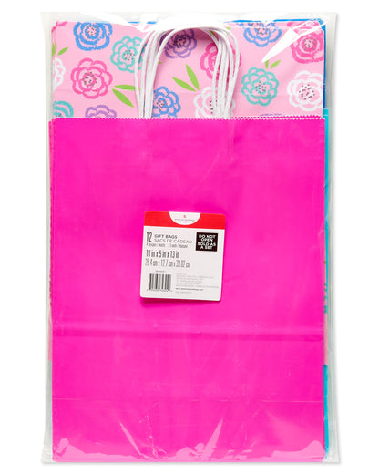 American Greetings 13" 12-Count Large Gift Bags, Pink and Blue Patterns
