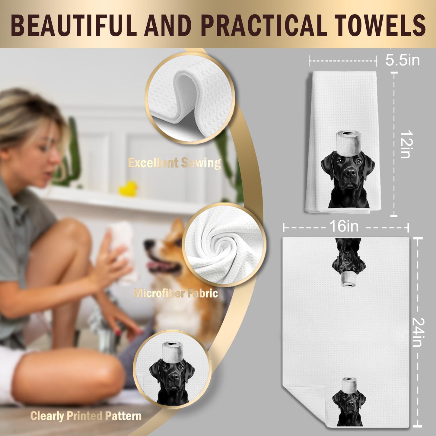 Funny Black Labrador Retriever Hand Towels for Bathroom Decor, Black Lab Gifts,Dog Mom Gifts, Dog Bathroom Decor, Funny Kitchen Towels, 16x24 Inches