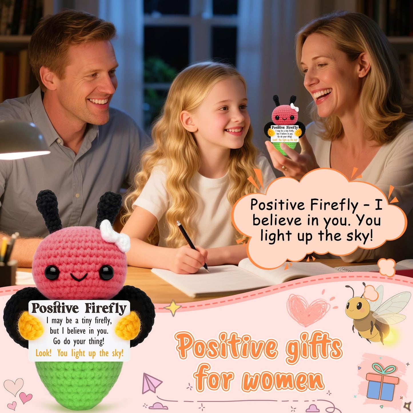 Mini Motivational Gift for Women Men Handmade Crochet Firefly for Friends Mentors Employees Teachers Leader Birthday Valentines Farewell Cheer Up Mental Health Uplifting Desk Reminder Self Care