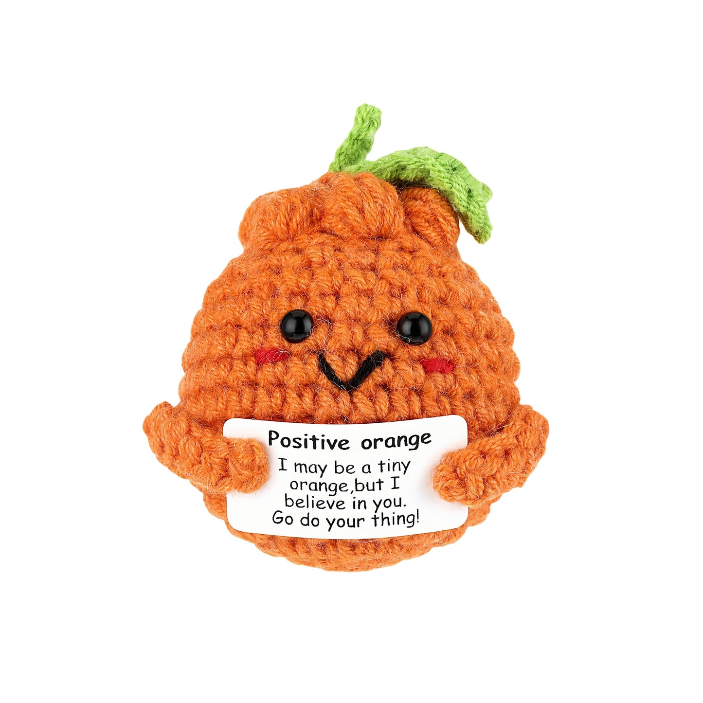 Positive Energy Crochet Orange Gift with Inspiring Affirmation Card Fun Emotional Support Present for Women and Men Perfect Birthday and Office Desk Decor