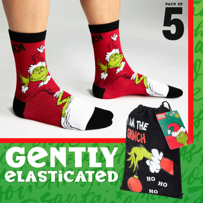 The Grinch Socks for Men & Teens Size 7-11, Pack of 5 or 6 Soft Breathable Crew Socks, Xmas Gifts for Him