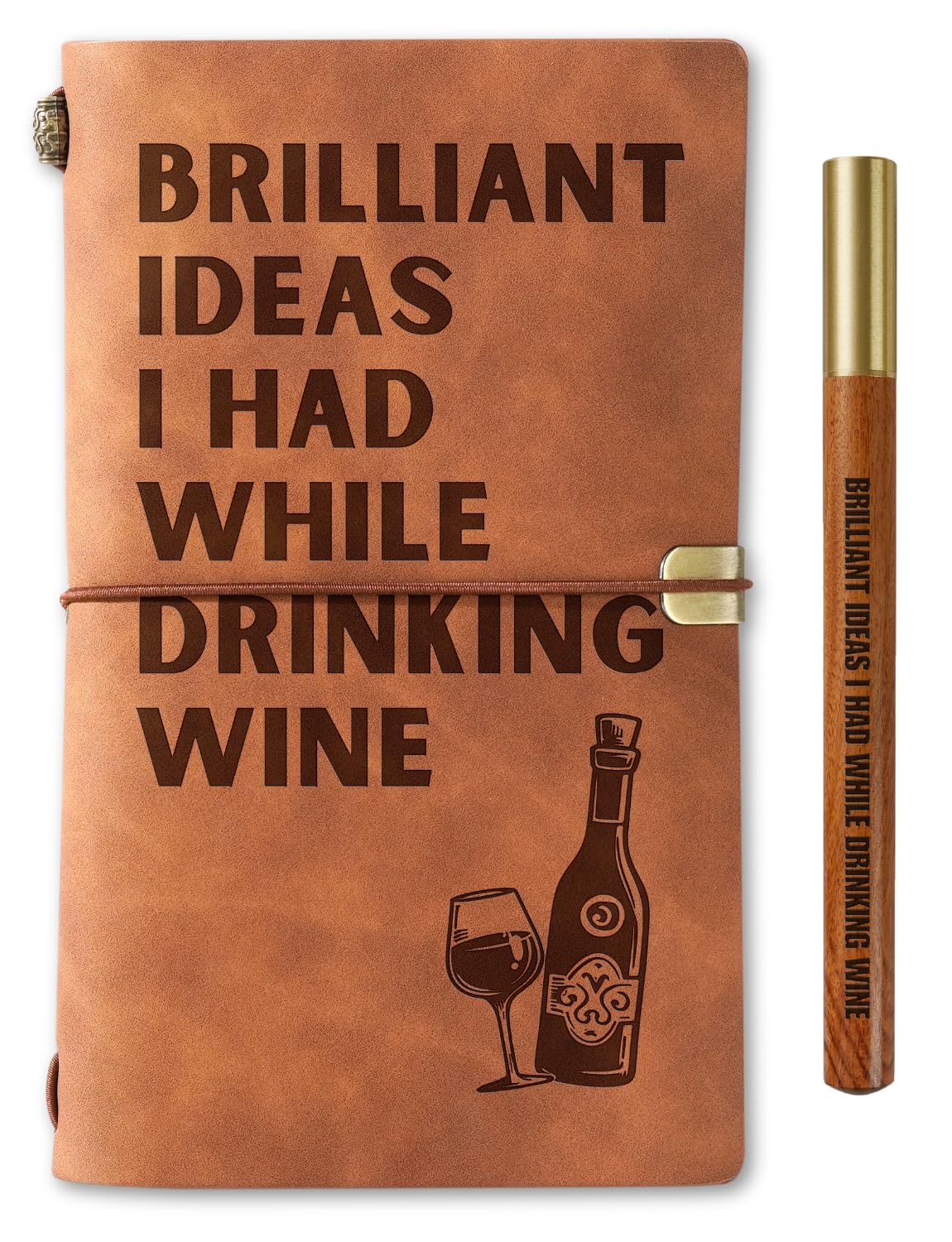 InnoBeta Wine gifts Leather Journal Notebook with Pen, for Wine Lovers, Men, Women on Birthday, Refillable Sketchbook, Travel Diary, Lined Planner, 7x5 Inches, Brown
