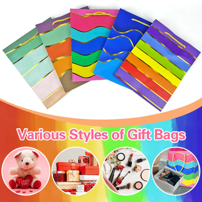 MUMULULU 5 Pack Paper Gift Bags with Handle and Tissue Paper Birthday Gift Bags Rainbow Bag for Birthday Party Baby Shower Wedding Holiday Presents