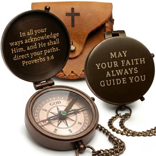 Baptism Gifts for Boys – Confirmation & First Communion Compass Gift – Catholic Christian Brass Pocket Compass with Scripture – Religious Keepsake for Christening – Gift for Godson, Son, or Grandson