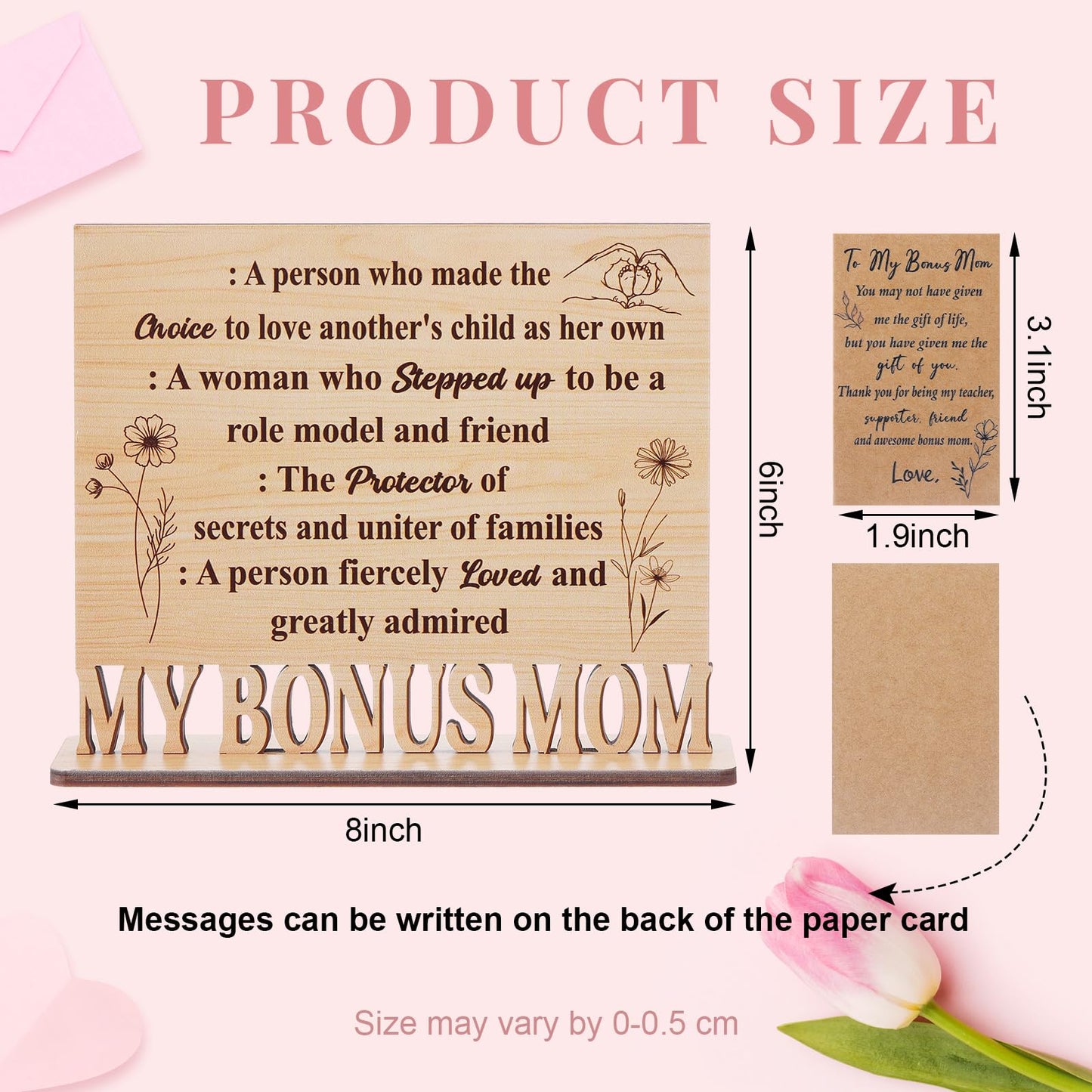 Qunclay Bonus Mom Gifts Wooden Standing Sign Plaque Gifts for Stepmom Adoptive Bonus Mom Definition Thank You Gift Desk Sign for Mothers Day Stepmother Birthday Christmas Gift