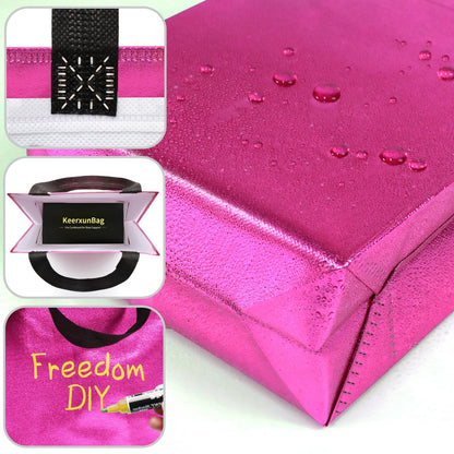 KeerxunBag 12pcs Reusable Gift Bags（Includes Tissue Paper） Gift bag with handle Birthdays Parties Holidays Weddings Medium 10x4x8in pink Gift Bags
