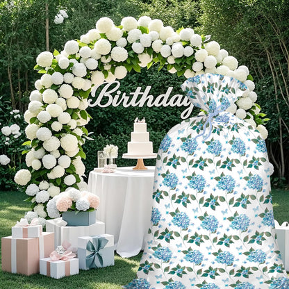 WRAPAHOLIC 56" Large Hydrangea Floral Plastic Gift Bag - Blue Hydrangea Flower Jumbo Bike Bag Gift Wrap for Wedding, Birthday, Bridal Shower, Tea Party - 56" H x 36" W