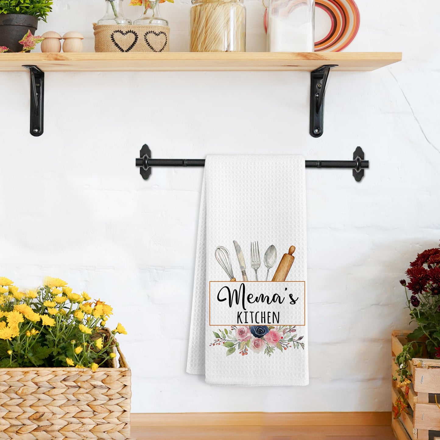 Mema Gifts Kitchen Towels, Mema Gifts for Grandma, Mothers Day Birthday Gifts for Grandmother, Grandmother Gift from Grandkids, Grandma Hand Dish Tea Towels for Kitchen Decor, 16x24 Inch