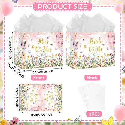 Bridal Shower Gift Bag Wedding Miss to Mrs Gifts Bag with Tissue and Card Bridal Shower Gift Wrapping Paper Bag Floral Wedding Gift Bags Bride Engagement Bachelorette Party Bag Bride to Be Gifts
