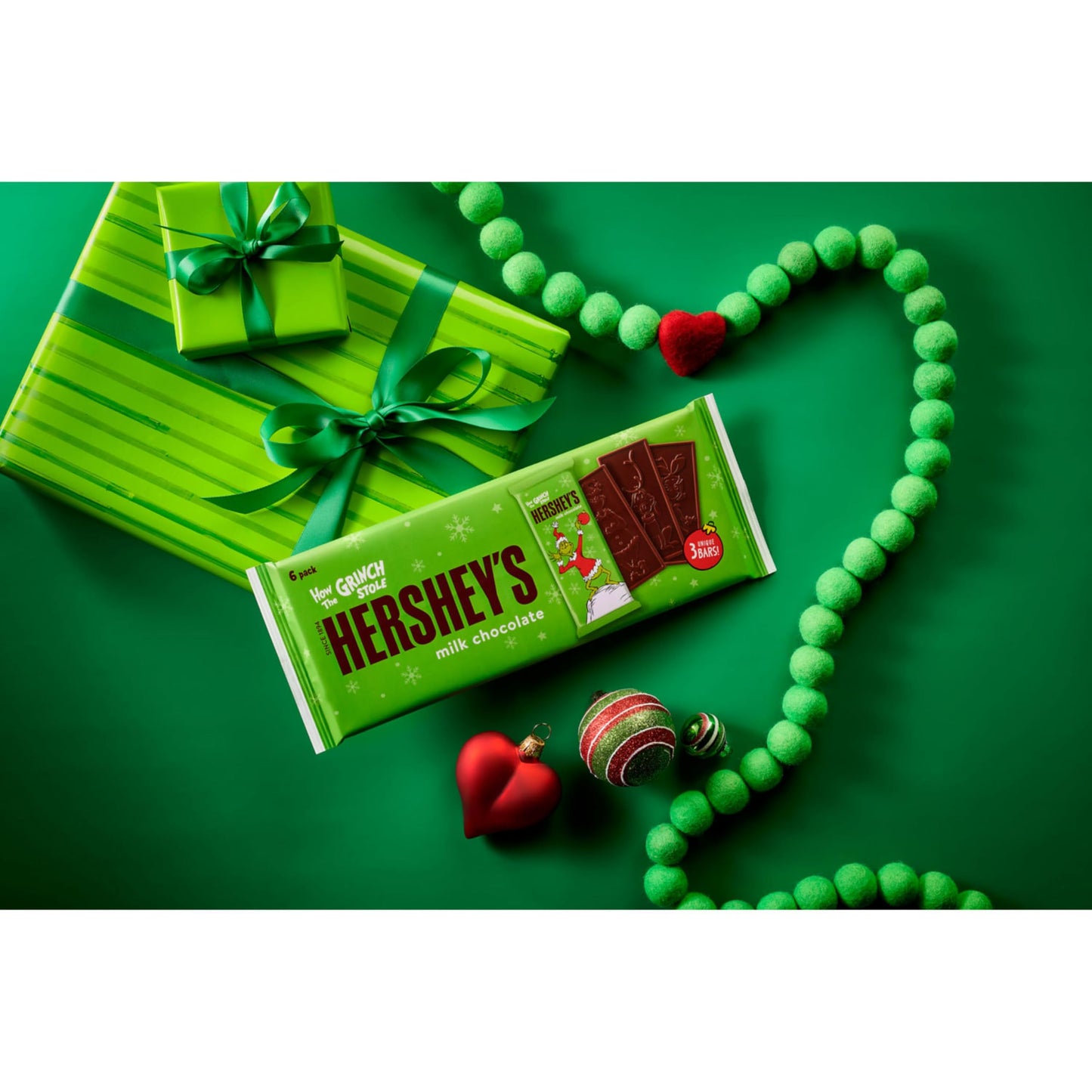 HERSHEY'S Grinch Milk Chocolate, Christmas Candy Bars, 1.2 oz (6 Count)