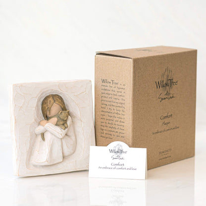 Willow Tree Comfort, an Embrace of Comfort and Love, an Expression of Friendship and Love of Cats in Carved Bas-Relief, Sculpted Hand-Painted Plaque