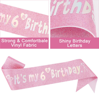 Canitor Birthday Decorations for Girls - Crown Tiara Sash Set and Headband Gift